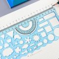 2Pcs Useful Geometric Ruler Clear Scale Study Lightweight Multi Shaped Hollowed-out Drawing Template.