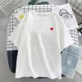 summer new love embroidery t-shirt couple vintage tshirt short sleeve streetwear black tee shirt clothes top aesthetics size y2k. 