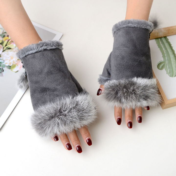 Gloves for women 1Pair Fashion Women Faux Rabbit Fur Hand Wrist Crochet Knitted Fingerless Gloves Mittens Winter Autumn Warmer