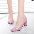 Work round Toe Professional High Heels Large Feet Lady Middle Shallow Mouth Soft Surface Heel Size Single New Spring and Autumn OL Chunky Heel ? Leather Shoes ˇ.