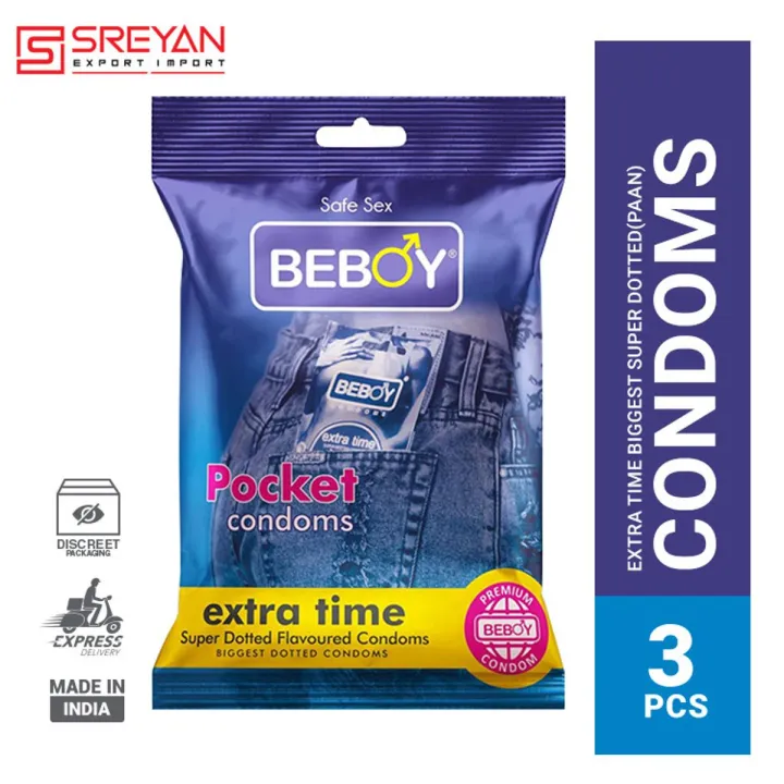 Beboy Extra Time Super Big Dotted Condom (Pan Flavour) Pocket Pouch Pack- 3Pcs(India)
