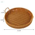 Woven Serving Tray Holder with Handles Kitchen Tray PP Material Rattan for Home Kitchen Bakery Household Decoration Brown Bread Storage Tray.