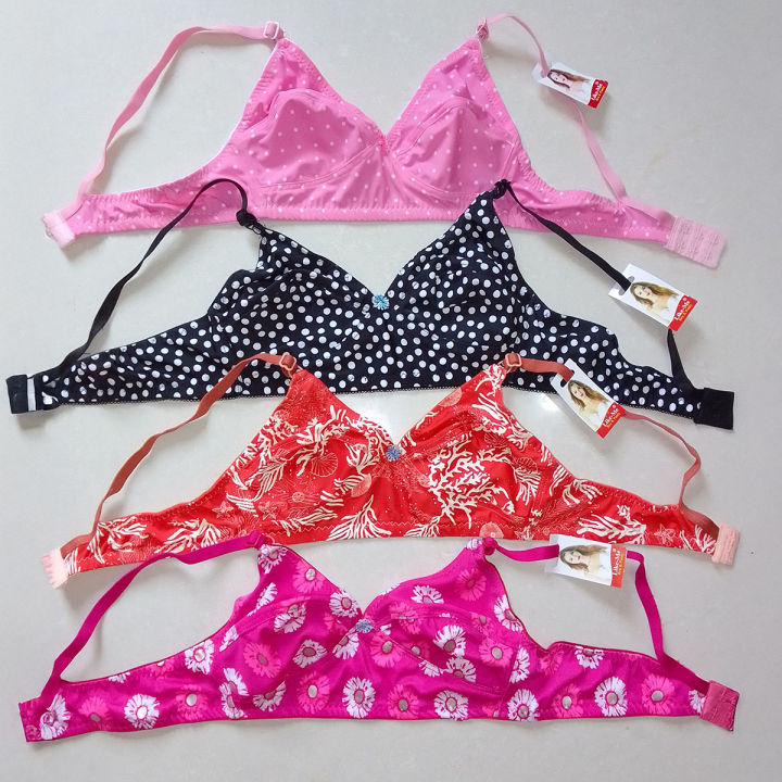 Printed Stretchable Soft Bra for Women - 4 Pcs Set, Comfortable & Supportive