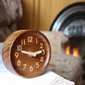 Wooden Desk & Table Analog Clock Made Of Pine(Dark). 