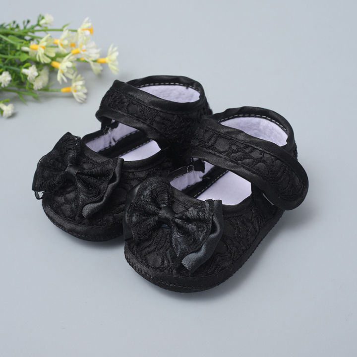 【Happy childhood memories】(NEW)New Baby Girl Shoes Big Lace Bowknot Newborn Princess Cotton Shoes Non-slip Soft Sole Toddler Shoes First Walkers