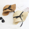 Summer women's sunshade straw hat black ribbon bow big brim hat Japanese adult pot hat women's sunscreen fold.