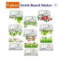 9 piece Transparent Flower & Nature Switch Board Sticker | Clear Vinyl Wall Sticker | Pack of 9.