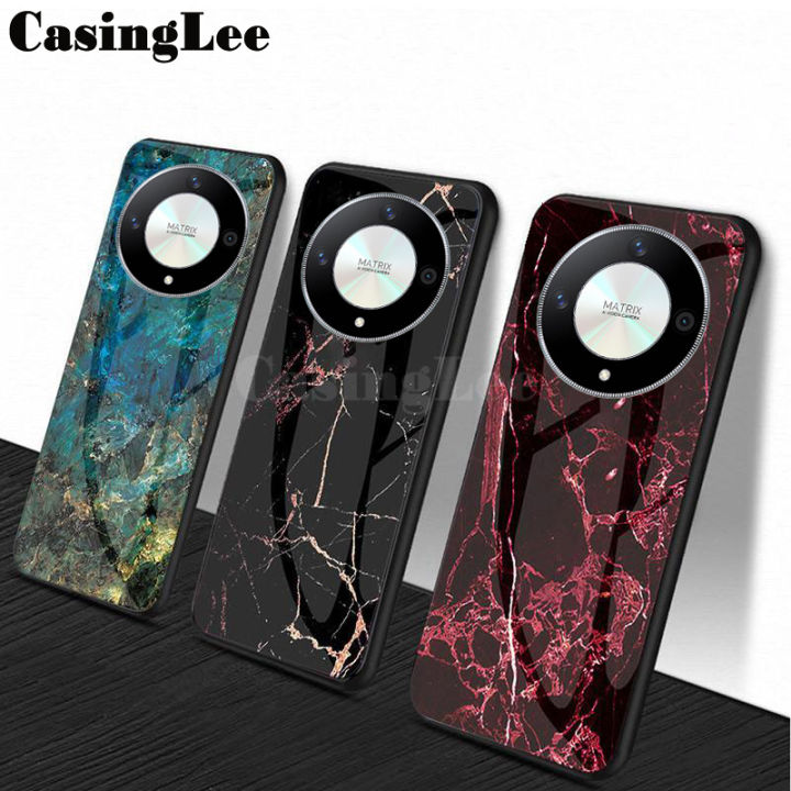 For Honor X9B Case Fashion Marble Tempered Glass Protector Soft Frame Silicon Cover For Honor X9B Back Cover Phone Cases