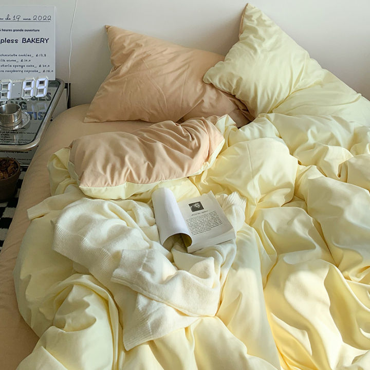 Solid%20color%20double%20four-piece%20bedding%20set%20household%20sheets%20duvet%20cover%20washed%20cotton%20bed%20sheet%20style%20double%20dormitory%20-%20Image%206