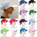 1PC Women Brim Cap Sun Visor with Pre-Tied Turban Caps Head Scarf Hijab Pure Color Muslim Beach Female Fashion Outdoor Hat. 