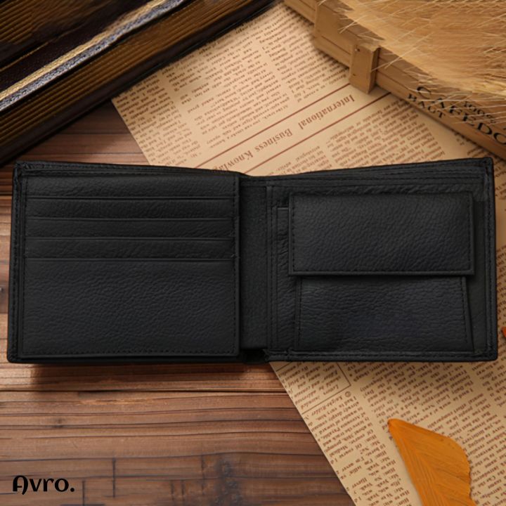 Avro Classic Bifold Card Pocket With Coin Pocket Black Wallet For Men 