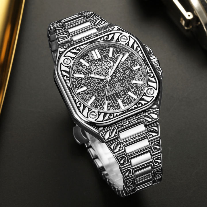 2024%20New%20Vintage%20Gold%20Watch%20Classic%20Engraved%20Bronze%20Quartz%20Watch%20Date%20Waterproof%20Steel%20Band%20Watch%20Foreign%20Trade%20Delivery%20-%20Image%204