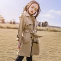 4-13 Years Teen Girls Long Trench Coats New Fashion England Style Windbreaker Jacket For Girls Spring Autumn Children's Clothing. 