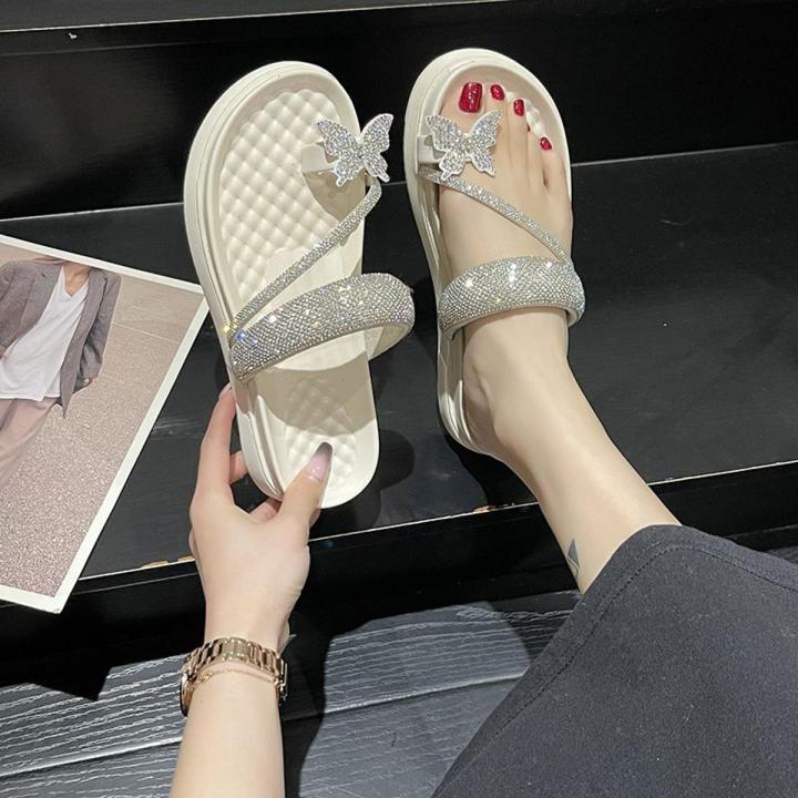 Internet-Famous Slippers Women's Summer Outerwear2023New Super Popular Platform Muffin Rhinestone Fashion Fairy Flip-Flops