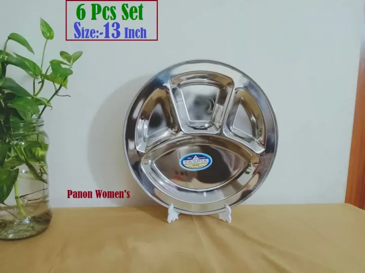 4%20SECTION%206%20Pcs%2013%20Inch%20Large%20Size%20PLATE%20Stainless%20Steel%20Divided%20Plate%20.%20heavy%20Quality%20Stainless%20Steel%20Plate%20Set.%20-%20Image%202