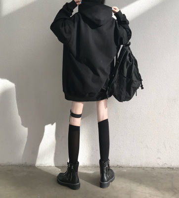 Black%20hooded%20sweatshirt%20women's%20Harajuku%20style%20dark%20black%20new%20off-the-shoulder%20pullover%20top%20spring%20loose%20casual%20bf%20long%20sleeves%20-%20Image%204