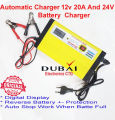 Automatic Battery Charge 12v and 24v 20AH Battery Charger Digital Display, Auto Stop When Battery Full,Fast and Efficient Charging for Multiple Battery Types. 