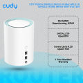 Cudy M1800 (Single pack) AX1800 Wi-Fi 6 Whole Home Mesh WiFi System - 1201Mbps on 5GHz and 574Mbps on 2.4GHz - MU-MIMO, Beamforming, WPA3 - Whole Home Coverage - White.