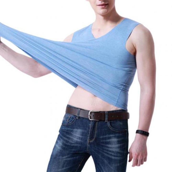 Men's Summer Seamless Elasticity TaTop Comfortable Vest Undershirt Sleeveless V Neck Soft Solid Vest New Fashion Casual Tops