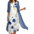 M/L/Xl/Xxl/Xxxl/4xl Two Piece Dress Set Stylish Dress Chiffon Printed Round Neck Slim Fit Sleeveless Dress for Beach Dress Party Dress Daily Wear Dress Vacation Dress Women'S Summer Fashion. 