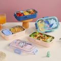 cartoon stainless steel compartment lunch box with bowl children's student lunch box outdoor picnic sealed lunch box. 