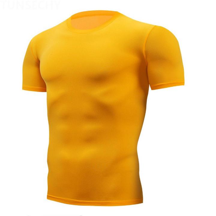 Quick Dry Running Men's Compression T-shirt Breathable Football Suit Fitness Tight Sportswear Riding Short Sleeve Shirt Workout