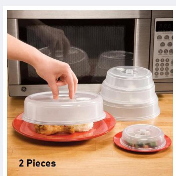 2 Pieces MICROWAVE FOOD COVER / Plate Cover Splatter Guard Non Stick Plastic Clear Dish Lid