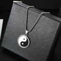 Vintage Men's Stainless Steel Necklace- Chinese Style Yin Yang Tai Chi Pendant Necklace -Male Punk  Jewelry Accessories. 