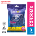 Beboy Extra Time Super Big Dotteds Condom (Rose Flavour) Pocket Pouch Pack- 3Pcs(India). 