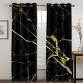 3D Modern Black Gold Abstract Art Marble Elegant Design 2 Pieces Thin Shading Window Drape Curtain for Living Room Bedroom Decor.