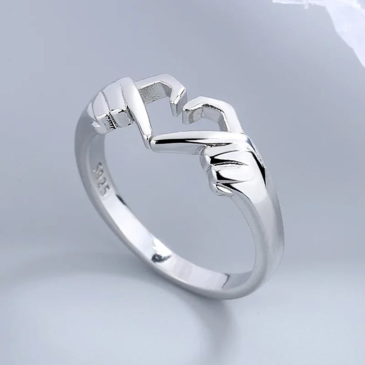 New Romantic Love Hand with Heart Shaped Ring Creative Couple Silver Color Adjustable Open Rings Personality Party Jewelry Gift