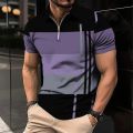 Men's Zip Polo Shirt 3d Stripe Print Fashion Clothing Summer Business Casual T-Shirt Mens Polo Shirt Zip Short Sleeve Street Top. 