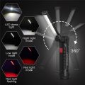 LED multi-functional USB rechargeable flashlight COB magnetic base auto repair camping working light red warning strong light.
