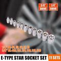 Durable 11Pc Female E Torx Star Socket Set Rail E4 - E20 External Star Torque Socket Set.
