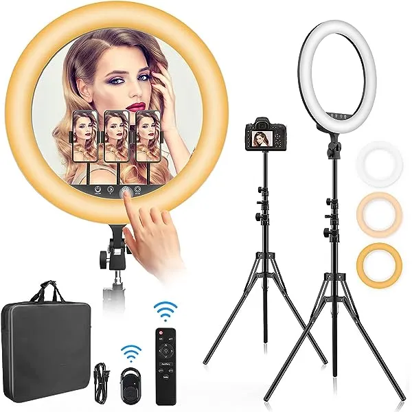 18"%20Inch%20(45cm)%20LED%20Ring%20Light%20&%203%20Phone%20Holder%20With%20Tripod%20Selfie%20Mobile%20Laptop%20Live%20Beauty%20Light%20Lamp%20Big%20Photography%20Ringlight%20with%20Stand%20for%20Phone%20Studio%20for%20Tiktok%20Youtube%20Live%20Makeup%20Photography%20Video%20-%20Image%204