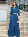 Drauuing 2 Pieces Sets Women Shirts Top And Wide Leg Pant Outfits Women Blouse Sets Women Crop Top And Pant 2 Pieces Sets.