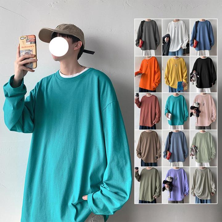 New Long Sleeve t shirt for Men Autumn Fashion Cotton Solid Color t-shirts Cozy Streetwear Men's t-shirt 5XL Baggy Korean Trendy