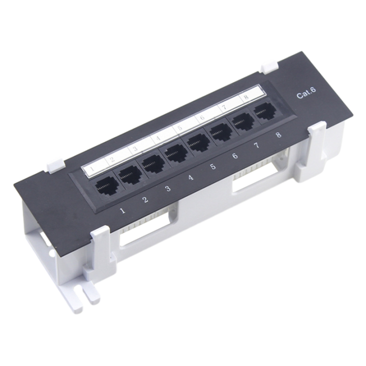 8 Port Patch Panel for Cat. 6 Versatile Data Center Plastic Wall Mount for Computer Home for Wiring Server Room Office Easy Install