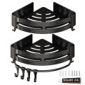 Migeet Bathroom Kitchen Shelf, Adhesive or Screws Wall Mounted Shower Shelving with 8 Movable Hooks, Hydronalium rust-free Space-Aluminum Storage Organizer, Black, Set of 2. 