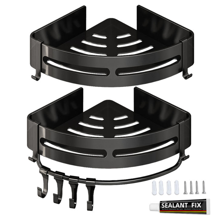 Migeet%20Bathroom%20Kitchen%20Shelf,%20Adhesive%20or%20Screws%20Wall%20Mounted%20Shower%20Shelving%20with%208%20Movable%20Hooks,%20Hydronalium%20rust-free%20Space-Aluminum%20Storage%20Organizer,%20Black,%20Set%20of%202%20-%20Image%202