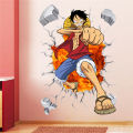 Monkey D Luffy 3d Broken Hole Wall Stickers For Kids Room Home Decoration One Piece Mural Art Diy Cartoon Wall Decals.