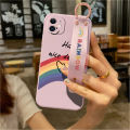 Hontinga for Xiaomi Mi 11 Lite 5G NE Wrist Strap Case Lovely Graffiti Rainbow Smile Thin Phone Cover Square Edge Liquid Silicone Creativity Phone Case.