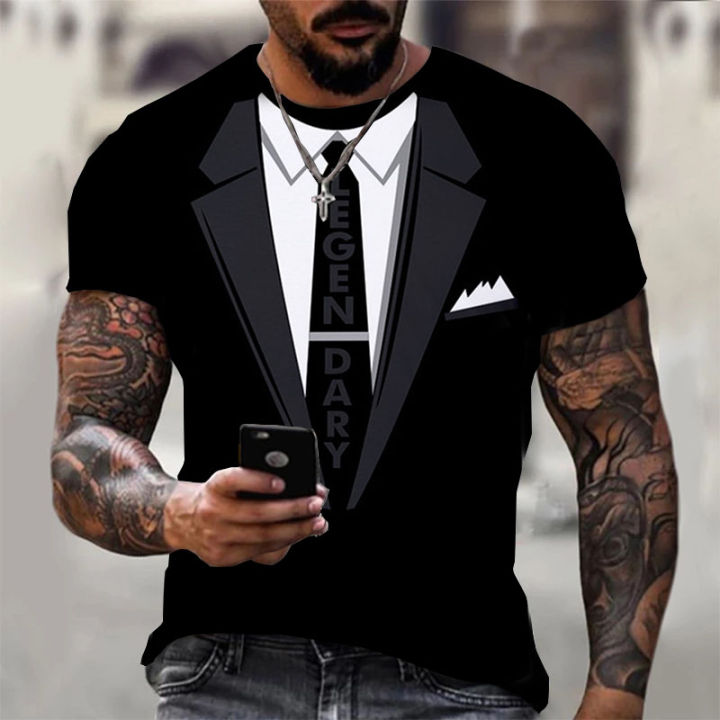 Fashion Men's T-shirts 3d Print Suit And Tie Pattern Plain Short