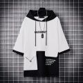 Spring and autumn hoodies men's thin color matching -hop tide brand loose tooling ckets handsome hooded jacket men's. 