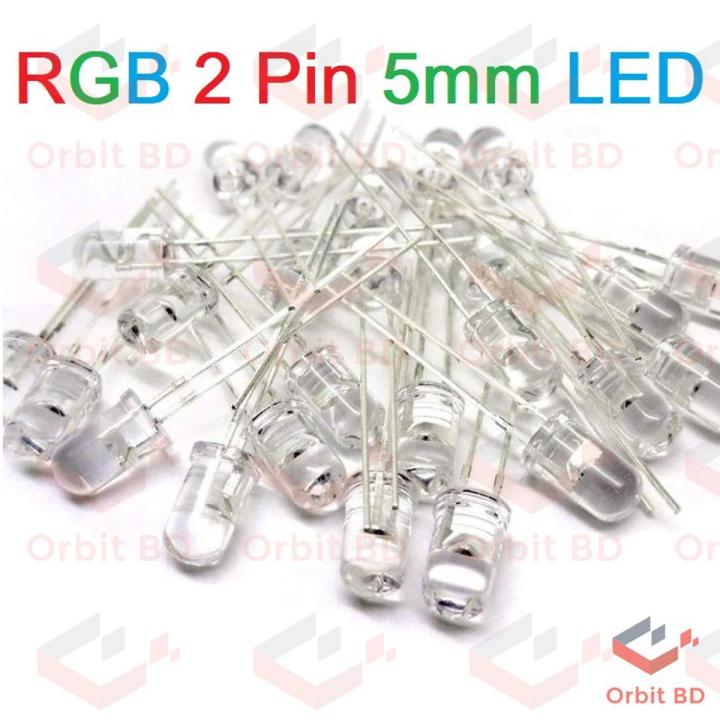 5Pcs RGB LED Light Supper Bright Clear Transparent 2 Pin 5mm RGB LED Diode Lights Emitting Diodes RGB LEDs Blinking Bulb For Electronics Science Project