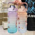 2L Kawaii Water Bottle Large Capacity Sports Motivational Leakproof Drinking Cup with Time Marker Items.