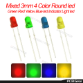 Mixed 4 Color 3mm Round LED Light Emitting Diode Basic LED Green Red Yellow Blue Light Bulbs For Electronics Project Indicator Front Panels Light DIY. 
