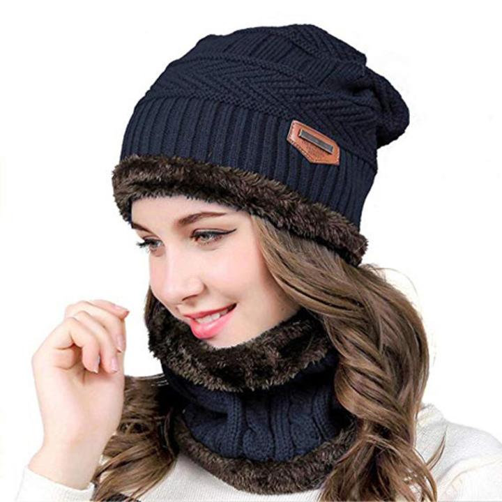 Winter Knit Skull Cap Beanie Hat with Neck Gaiter For Women