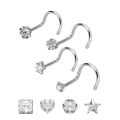 Factory direct S-type L-shaped zircon nose nails cross-border stainless steel straight puncture nose nails 7 characters 5 characters puncture nose nails. 