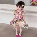 1-7 Year Baby Girl Summer Dresses Flower Print Princess Skirt Fashion Kids Flying Sleeves Dress Children Thin Cotton Clothes 원피스. 